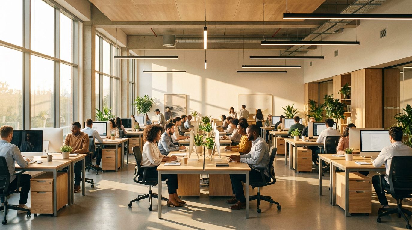 A bright, well-kept modern open-plan office